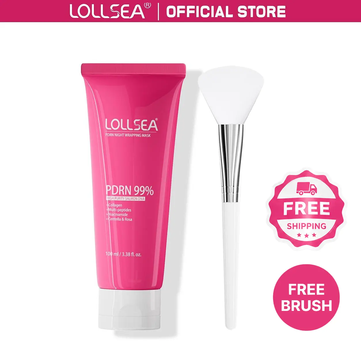 LOLLSEA PDRN Collagen Peel-Off Face Mask - Overnight Firming Glaze, Moisturizer for Hydration, Skin Repair, Smooth Glass Glow, All Skin Types, Night Routine, Silicone Brush Included, Hydrate, Face Masks, Radiant Skin