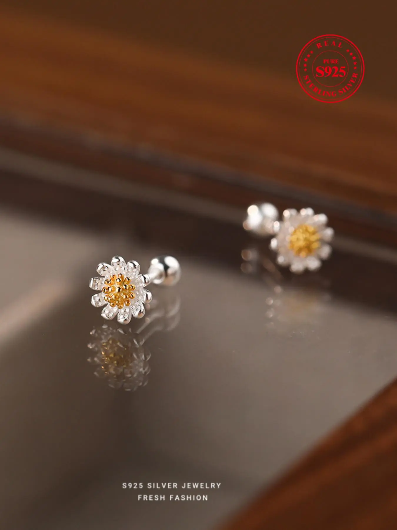 S925 Sterling Silver Cute Daisy Flower Design Earrings, Floral Stud Earrings, Fashionable Earrings for Women & Girls, Elegant Minimalist Earrings, Trendy All-match & Exquisite Jewelry for Birthday Gift