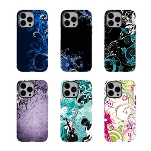 [No magnetic]  Y2K nostalgia Floral Phone Case,Blue Black Swirl Aesthetic Dual-Layer design durable phone Cover,for iPhone 17 16 15 14 13 12 11 8 7 for Samsung Series,Shockproof Protective hard Cover,perfect gift for her
