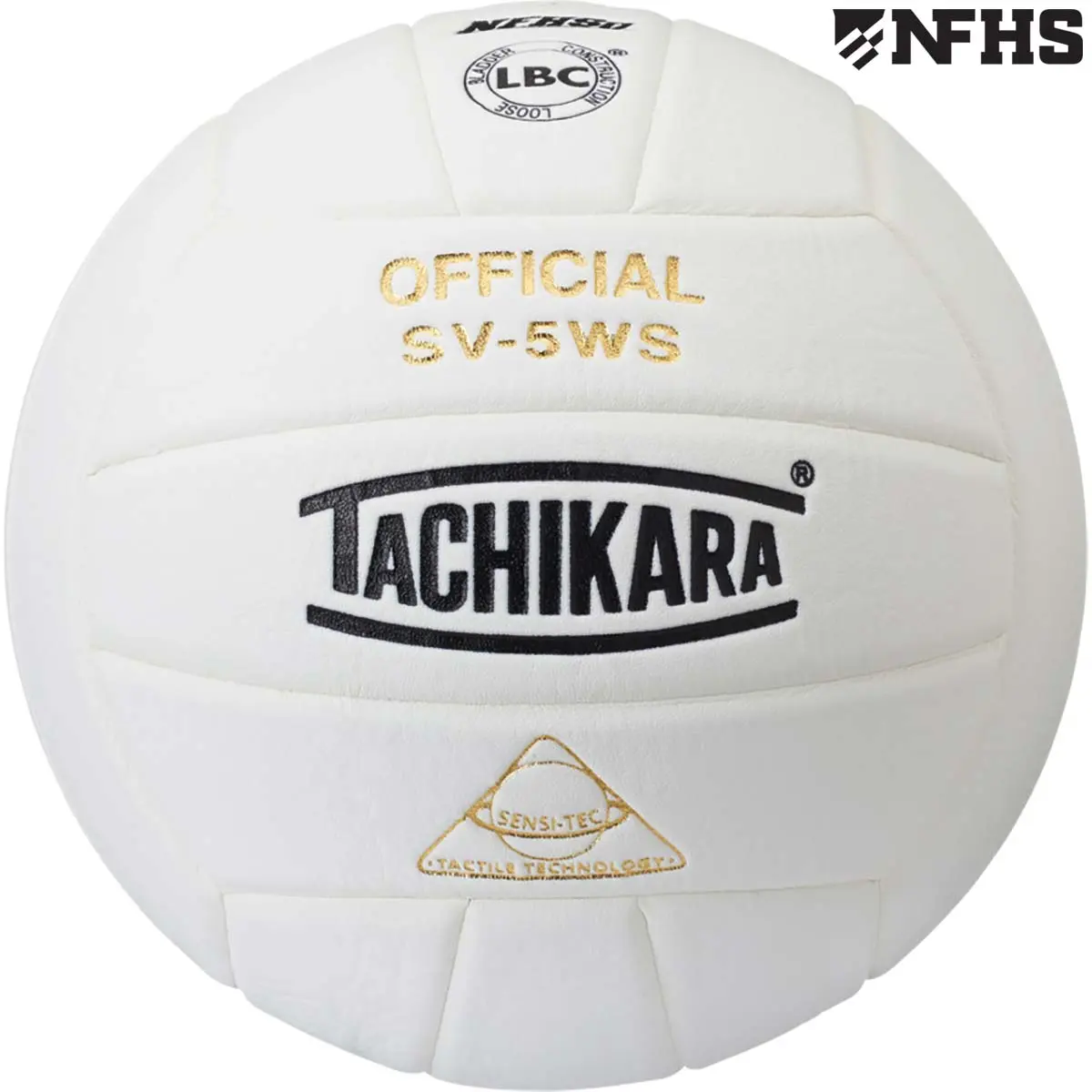 Tachikara SV-5WS Sensi-Tec Volleyball, Official Size White Composite Leather Ball, Unisex, Patented Loose Bladder Construction for Less Stress on Finger Joints, NFHS Play, Volleyballs, Hand-Finished Panels, Finger Friendly
