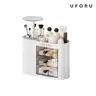 UFORU Classic Oval Desktop Storage Box - 4-Slot Brush Holder, 1-Touch Open Airtight Drawer, Elegant 4-Bin Beauty Supplies Organizer for Lipstick, Skincare, Jewelry (Dorm Organizer Storage)
