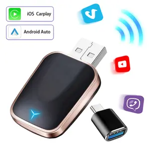 Adapter Wireless 2 in 1 CarPlay Dongle with Bluetooth 5.0 & 2.4/5G WiFi, Plug & Play Easy Setup Car Accessory for iPhone iOS+ & Android Auto, Zero Slips Secure Fit Car Adapter with Voice Assistant Support