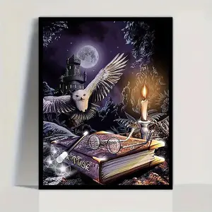 5D Diamond Arts Colorful Painting Kit, Moon & Owl Pattern DIY Diamond Arts Colorful Painting without Frame, Handmade Art Crafts for Home Decor, Diamond Art Tools