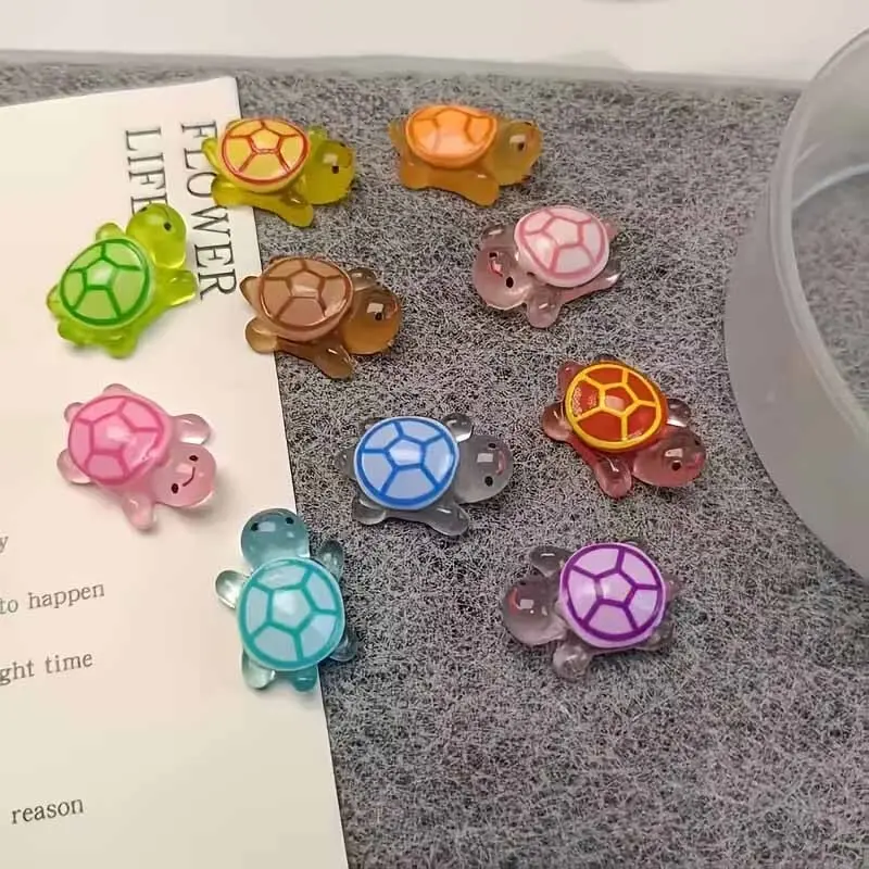 30pcs Glow in the Dark Turtle Charms - Mini Resin Ocean Animal Decor for DIY Crafts, Fairy Gardens,  Beach-Themed Activities，Random Styles， Beach Decorations, Whimsical Design, Lightweight Material, Handcrafted Details, Decorative