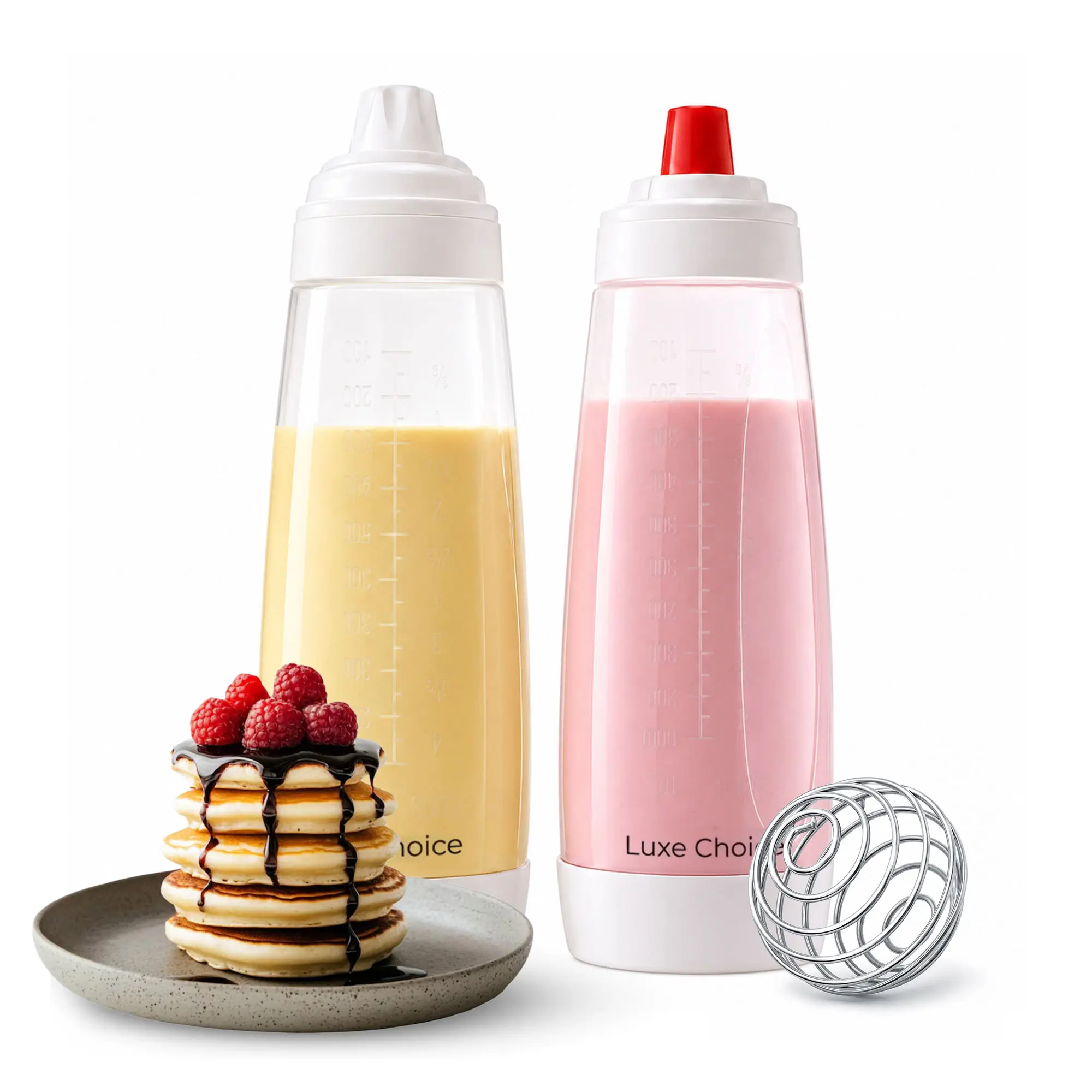 Kitchen Manual Mixing Bottle with Stirring Ball - Baking Squeeze Dispenser, Durable Reusable Easy-Clean Manual Mixing Design, Portable & Lightweight Time-Saving Tool, Precision Pouring for Pancakes (Pack of 1)