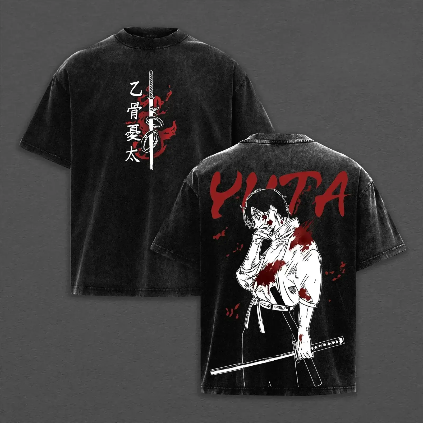 Men's Jujutsu Kaisen Yuta Okkotsu Graphic T-Shirt - Cartoon Anime Character Men's Short-Sleeve Washed Cotton Casual Streetwear Top, Sizes S-5XL, Casual T-Shirts, Cartoon Anime Character Men's Short-Sleeve T-Shirts