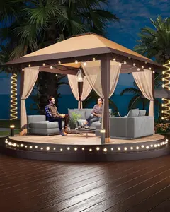 【Christmas Gift】13x13ft Pop Up Gazebo with Mosquito Net & Double Roof, Adjustable Height Pop Up Canopy, UV-Resistant Patio Canopy for Patio Backyard Garden