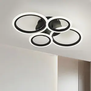 Modern 4-Ring LED Ceiling Light, 3-Color Switchable Matte Flush Mount Fixture, 85-265V Hardwire Ceiling Lamp for Bedroom, Living Room, Hallway, Kitchen, Entryway, Office, Indoor Lighting