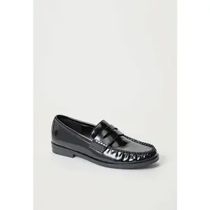 JUSTFAB Women's Round Toe Artificial Leather Flats - Chic Sleek Casual Loafers, Versatile Office Shoe for Work & Daily Commuting
