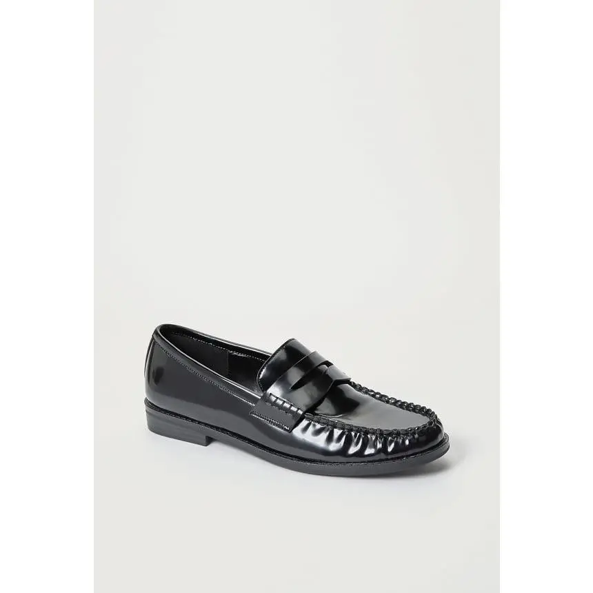 JUSTFAB Women's Round Toe Artificial Leather Flats - Chic Sleek Casual Loafers, Versatile Office Shoe for Work & Daily Commuting