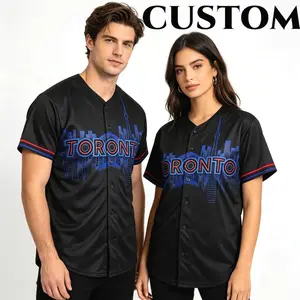 Custom Toronto City Style Baseball Jersey, Personalized Name & Number, Red Blue Trim Cityscape Print Fan Sports Shirt DH7