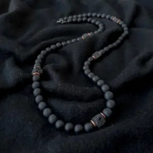 Onyx and Cubed Lava 24” Beaded Necklace Onyx and Cubed Lava 24” Beaded Necklace