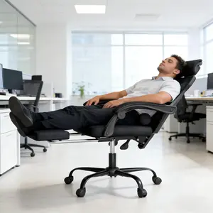 Mr IRONSTONE Ergonomic Office Chair with Footrest & Adjustable Lumbar Support, High Back Home Desk Chair, 90-135° Tilt Lock and Wide Cushion, Big and Tall Mesh Chairs for Man Woman, Black Task Chair, 400lbs Capacity