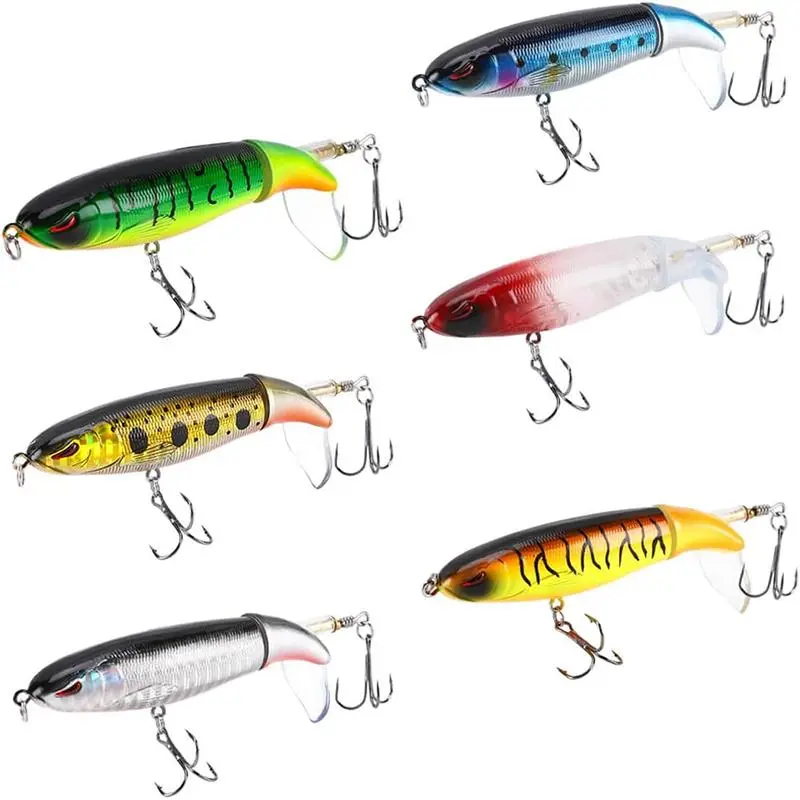 6PCS Fishing Lures for Bass, Bass Whopper Lures Kit, Plopping Bass Lure with Floating Rotating Tail for Bass Trout, Bass Topwater Lure for Freshwater Saltwater, Artificial Lures