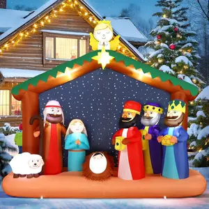 8FT Christimas Inflatable Nativity Scene Decorations Outdoor with Built-in LEDs Lights, Large Blow Up with Baby Jesus, Perfect for Outside/Indoor Xmas Yard, Garden, Lawn, Party, Holiday DecorCC29HandyToolPro