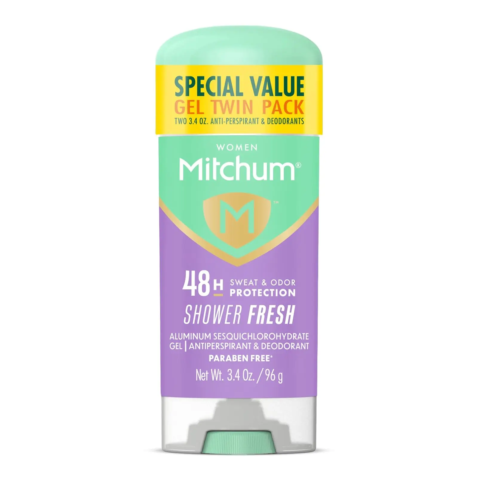 Mitchum Womens Antiperspirant Deodorant Gel Stick, Shower Fresh Scent, 48HR Sweat & Odor Protection, Triple Odor Defense, Alcohol-Free, 3.4 oz (Pack of 2)