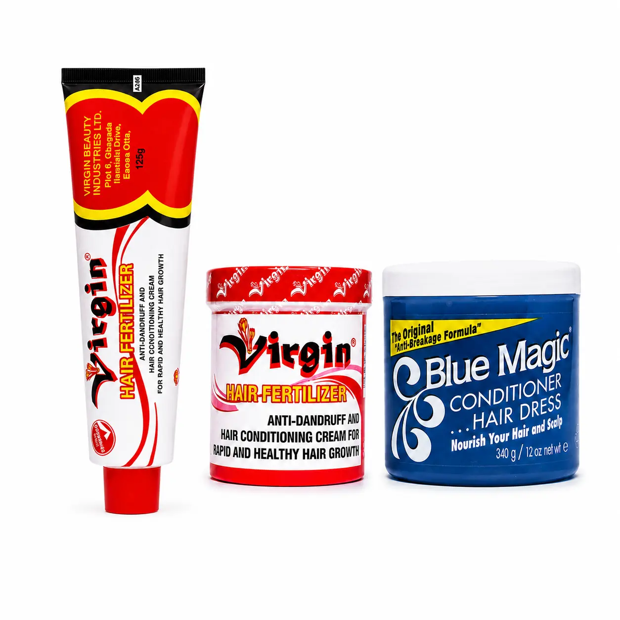 Complete Hair Care Routine — Virgin Hair Fertilizer Jar + Tube + Blue Magic Conditioner | Anti-Dandruff Deep Conditioning & Moisture Set for Dry, Breakage-Prone Hair