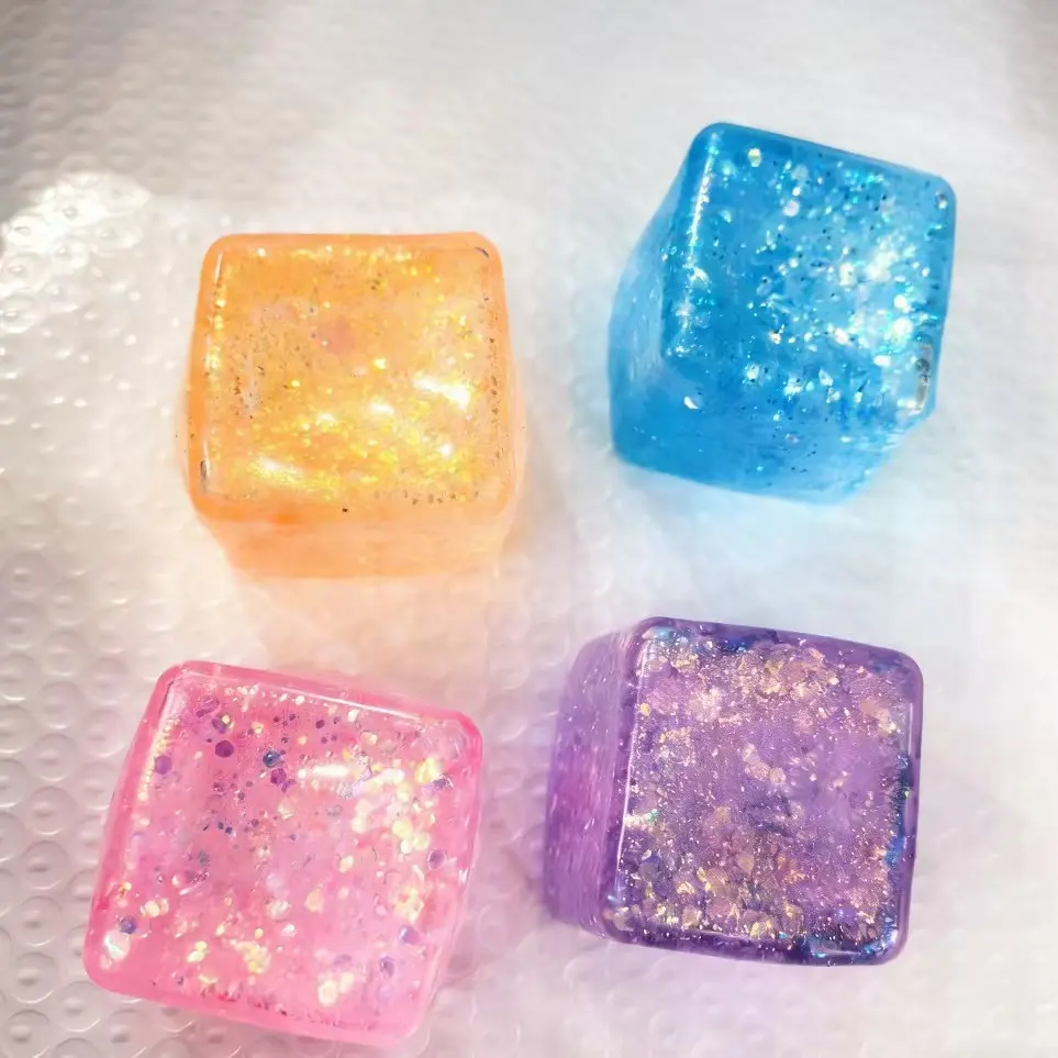 Stress Relief Sensory Squishy Ball - Small Ice Cube Design, Aurora Gold Powder, Malt Sugar Texture, Soft-Touch Squeeze Fidget Toy, Anxiety Relief Toy, Party Gift summerwins, Squishy Fidgets, Sugar Squishy
