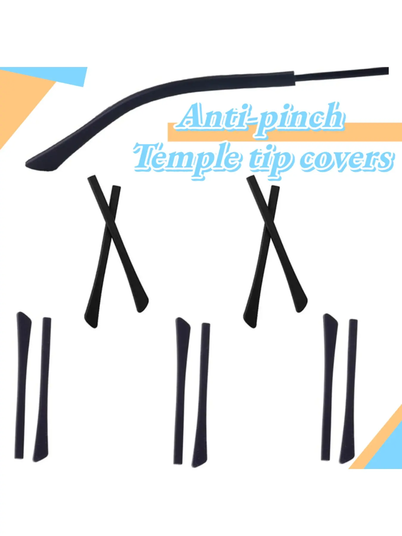 3 pairs of temple sleeves, Glasses grips, Ear grips for glasses, flat mouth with square holes, sunglasses and optical glasses anti-pinch ear temple sleeves, unisex eyeglasses accessories, frame sleeves, ear sleeves, non-slip silicone ear sleeves