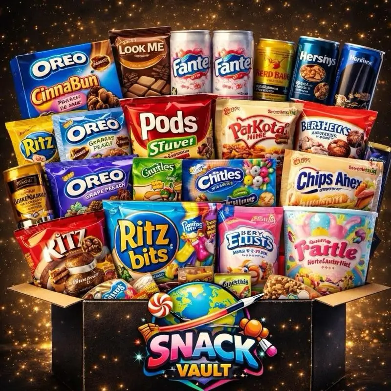 Snack Vault Mega Box - 45-50 Items of Full-Size Imported Snacks with International Flavors, Energy Drinks, No Fillers, Suitable for All Ages