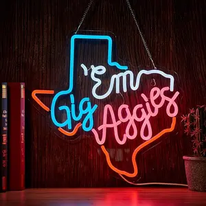 Texas Gig Em Neon Sign for Wall Decor Gig Em Aggies LED Light
