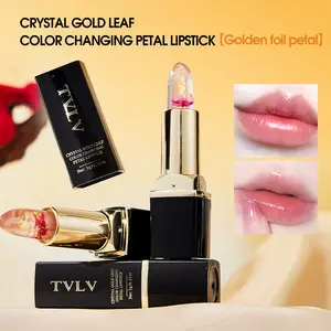 3-Piece Set Crystal Gold Foil Flower Lipstick - 2-in-1 Balm, Magic Lipstick That Changes Color with Body Temperature, Waterproof, Moisturizing, Glossy Finish, Lipgloss Makeup, 3g Cosmetic Hydrate - Moisturizer Changing Set