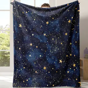 Soft Flannel Blanket Starry Sky Design, Cozy Throw for Office School Home Picnic Travel Gift Idea, Comfortable Nap Time Accessory, Lightweight Cozy Blanket
