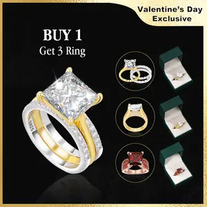 UCCIYO[R170#3]3ct Two-Tone Princess Cut & Sparkling Square 2-Piece Ring Set – Perfect for Anniversary, Birthday, Valentine’s, Engagement & Everyday Wear – Timeless Elegant Design for Her