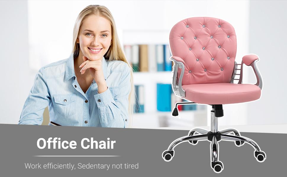 Vinsetto Vanity  Mid Back Office Chair Swivel Tufted Backrest Task Chair with Padded Armrests, Adjustable Height, Rolling Wheels