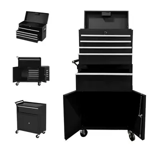 🔧 20" Rolling Tool Chest, 5 Drawers + Cabinet, Detachable Top, Lockable Wheels & Drawers, Rust-Resistant Black. All your tools, one movable tower.