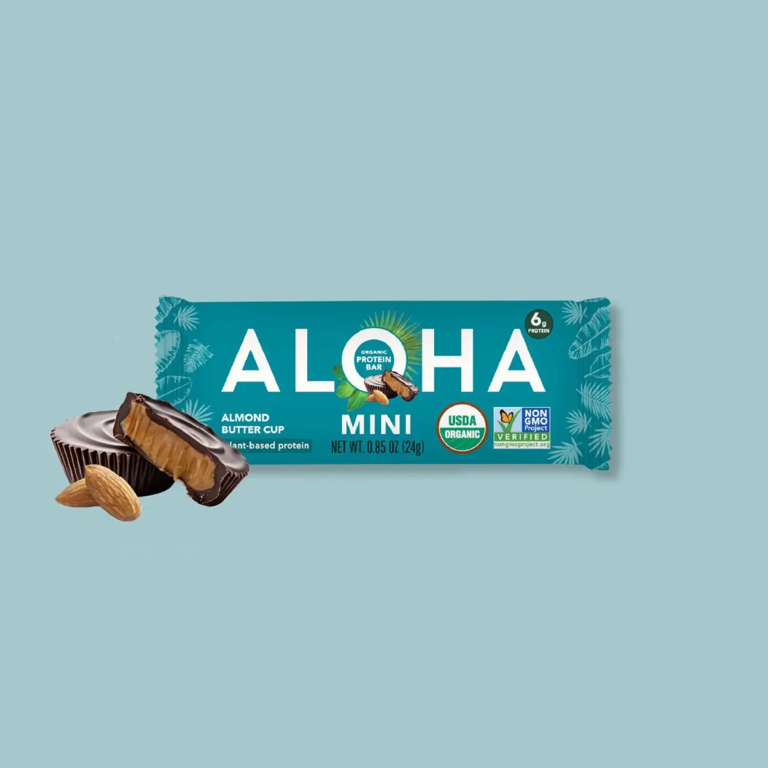 ALOHA Almond Butter Cup Mini Protein Bars | 20 Mini Bars | 6g Plant Protein, 2g Sugar Each | Certified USDA Organic, Vegan, Gluten-Free | Creamy Almond Butter + Dark Chocolate