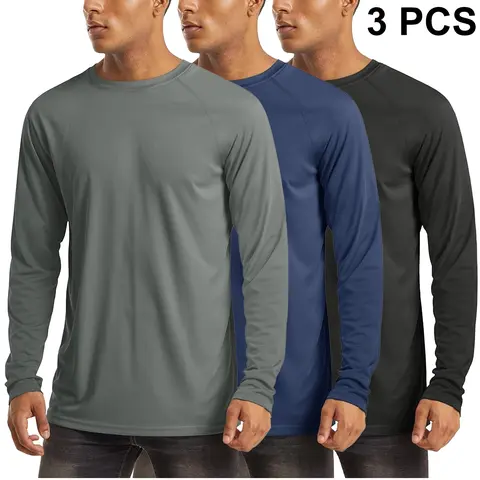 MAGCOMSEN Men's Raglan Long Sleeve UPF 50+ UV Protection Polyester Fishing Shirt - Lightweight Quick Dry Crew Neck Rash Guard, Male Clothing Mensfashion Gymwear Sportswear for Fishing, Gym Training