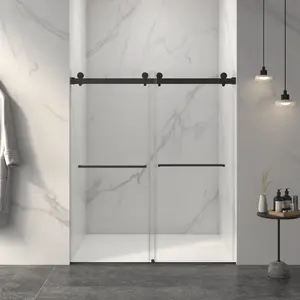 56-60"W x 70"H Frameless Double Sliding Shower Door with Soft Closing Buffer | 5/16" (8mm) Thick SGCC Tempered Clear Glass, Double-Sided Easy Clean Coating | Matte Black Finish | Adjustable Width Sliding Bathroom Door
