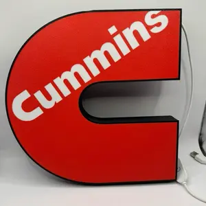 Cummins Red Light Up LED Sign - Illuminated Logo Display Lighting Modes Adjustable