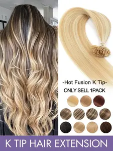 50 Strands Per Pack V Tip K Tip Real Human Hair Glueless Pre Bonded Extensions, Piano Color #p01 60# 30g for Volume and Length Enhancement Natural Looking Hair