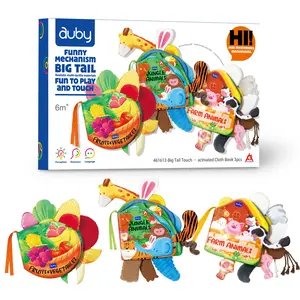 Auby Baby Cloth Books 3 Pack Soft Fabric with Crinkle Sound Tactile Tails & Montessori Toys Machine Washable for Babies 0-6 Months Easy-Grip 3D Tails Extra-large Textured Tails for Fine Motor Skills