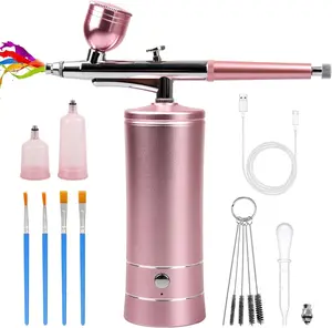 -Kit Rechargeable Cordless  Compressor -Auto Handheld  ,  Set Portable  Air Brush for Barber,  Art, Cake Decor, Makeup, Model Painting