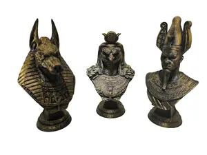 Byte Size Egyptian Deity Busts - Anubis Osiris Ra Hand-Painted Pantheon Statues with Stands for Easy Displaying Decorative Egyptian god Figurines
