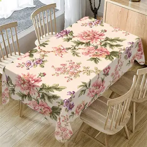 Rectangular Tablecloth Spring Summer Vintage Peony Pattern Washable, Floral Jacquard Fabric, Indoor Outdoor Decor, Home Kitchen Living Room Dining Table Decoration