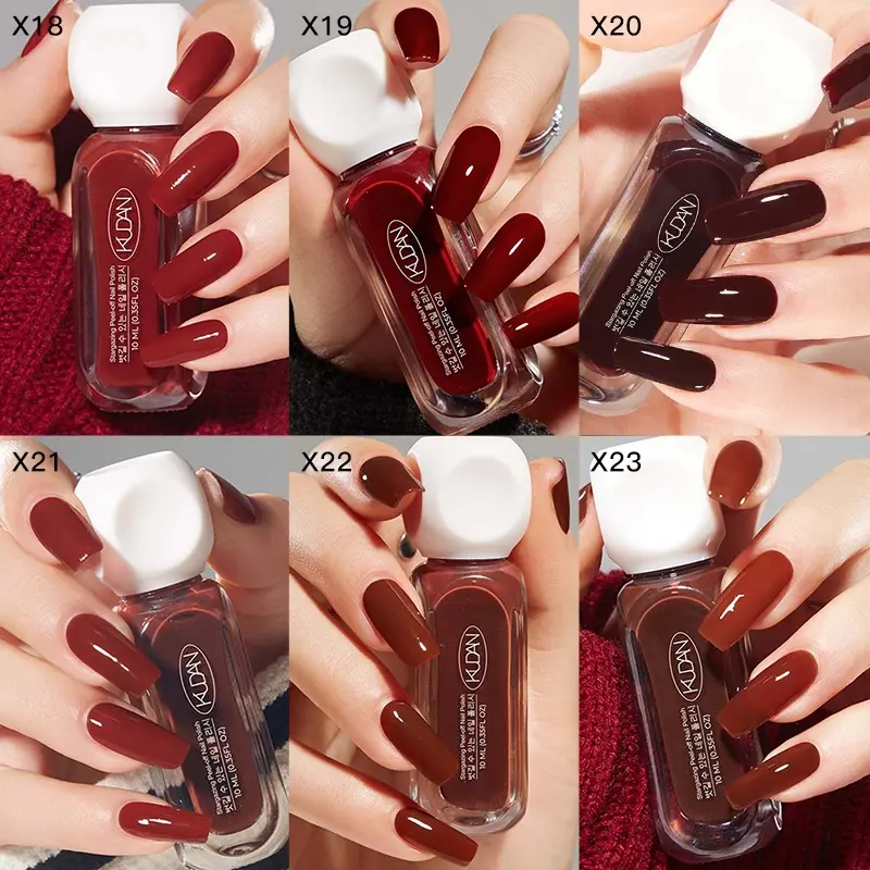 6pcs Water-Based Peelable Nail Polish Set, Quick Dry Coffee Brown Wine Red Series Peel Off Liquid Polish for Nails, for Home Salon Diy Manicure Autumn Winter Air Dry Nail Art Varnish Manicure Finger Nail Polishes Gifts