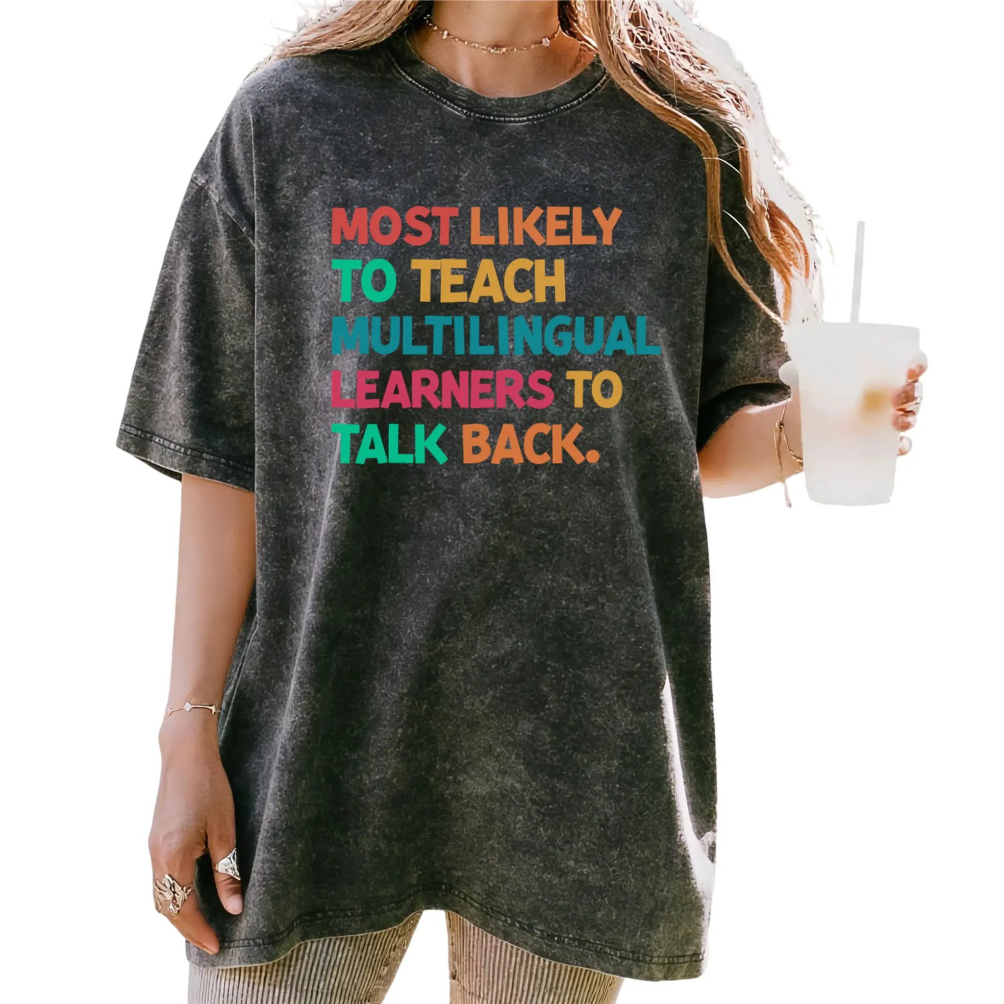 Multilingual Learners' Outdoor T-Shirt – 100% Cotton Washed Tee for Men & Women, Perfect for Teaching and Talking Back