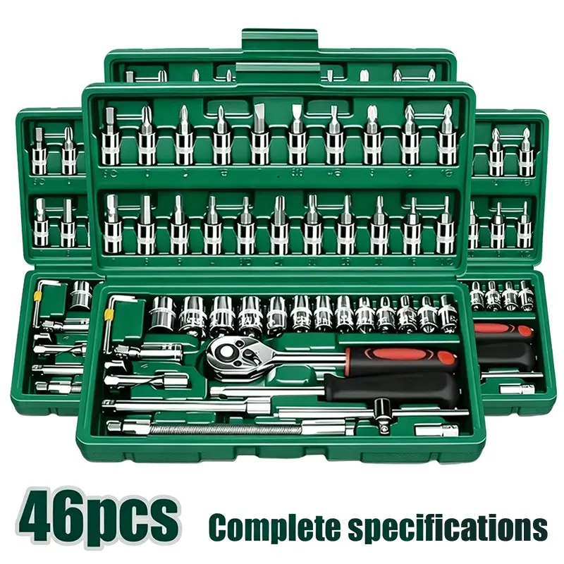 46-Piece Automotive Repair Tool Set, 1/4-Inch Drive, with Ratchet Wrench, Sockets, Screwdrivers – Mechanical Repair Tools for Car, Motorcycle, and Bicycle, Suitable for Auto Maintenance and DIY Projects