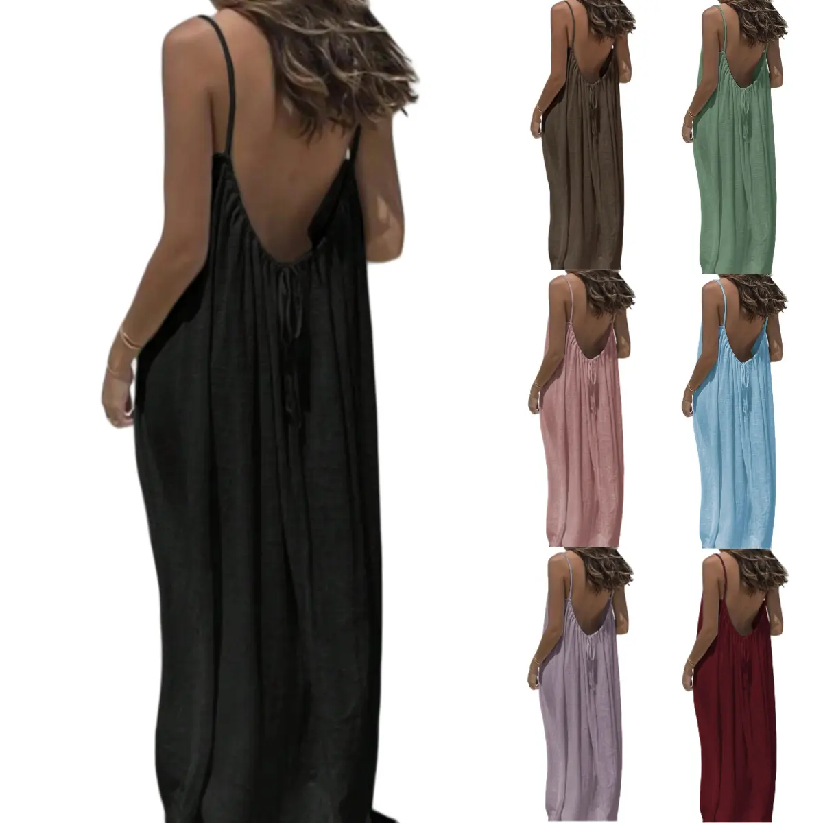 Women's Chic Polyester Cami Dress, Solid Color Long Summer Gown, Soft Lightweight Casual Lady Sleepwear, Elegant Nightwear, Soft Lightweight Loungewear, Sleeveless, Casual Sleepwear Loungewear, Breathable Soft Sleepwear