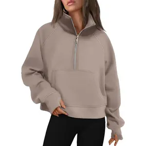 Women's Half Zip Cropped Fleece Pullover Quarter Zip Hoodies 2026 Fall Fashion Casual Daily Outfits Clothing