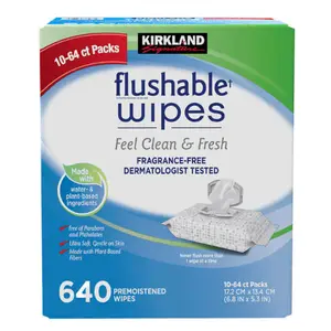 Kirkland Signature Premoistened Flushable Wipes 640-count Fragrance Free Cleaning Pack Toilet