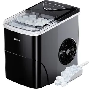 Silonn Ice Maker Countertop, Portable Ice Machine with Carry Handle, Self-Cleaning Ice Makers with Basket and Scoop, 9 Cubes in 6 Mins, 26 lbs per Day, Ideal for Home, Kitchen, Camping, RV