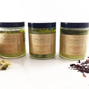 Butter Me Up Organics Organic Sea Salt Herbal Scrub Spa Pamper Treat Lavender Scented Gentle Exfoliating Body Care 8.5 oz 250ml