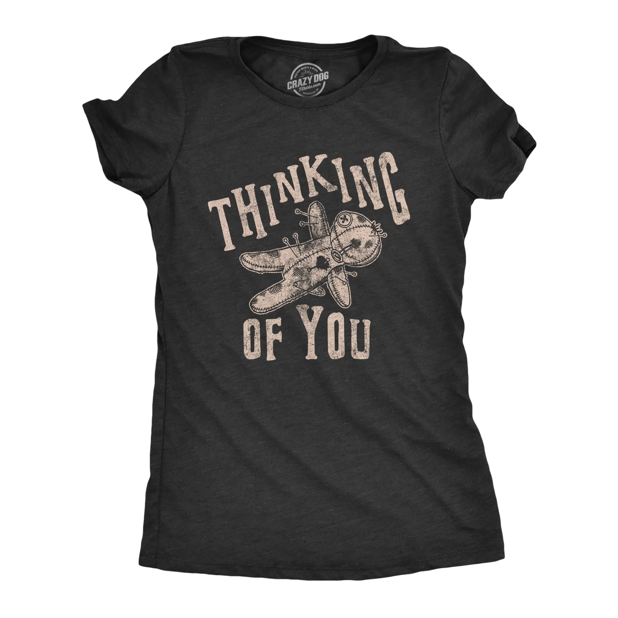 Womens Thinking Of You T Shirt Funny Voodoo Doll Graphic Novelty Tee Funny Womens T Shirts Cute Vintage Fashion Casual Ladies T-Shirt Gift Halloween Tops for Women Funny Sarcastic Top Women's Novelty Tees Black