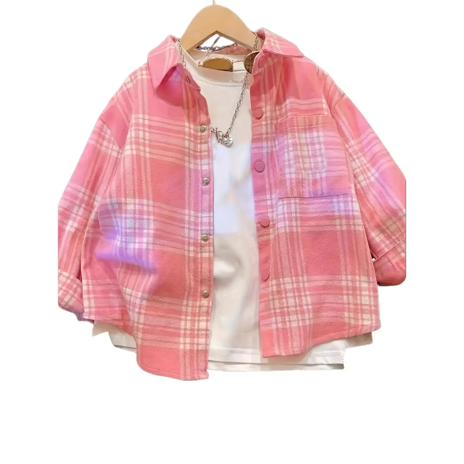Girls' Casual Plaid Print Shirt in Pink, Long Sleeve Single-Breasted Cotton Top for School & Everyday Wear, Back To School Haul, Button-Down, 11-12Y, Collared Neck, Clothes, Prop 65 Safe, Blouse/Shirt, 7-8Y, 9-10Y