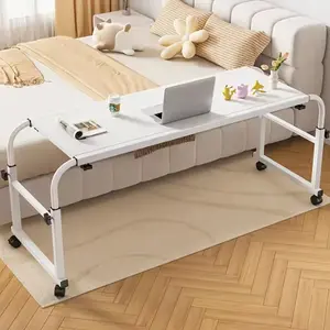 Over the Bed and Recliner Table with 360° Wheels, Tilting Laptop Tray with Height and Length Frame Adjustment, Mobile Bed Desk Adjustable Height Overbed Table with 4 Lockable Wheels, Curved Edge Design Laptop Table for Home Office Hospital Bedroom White